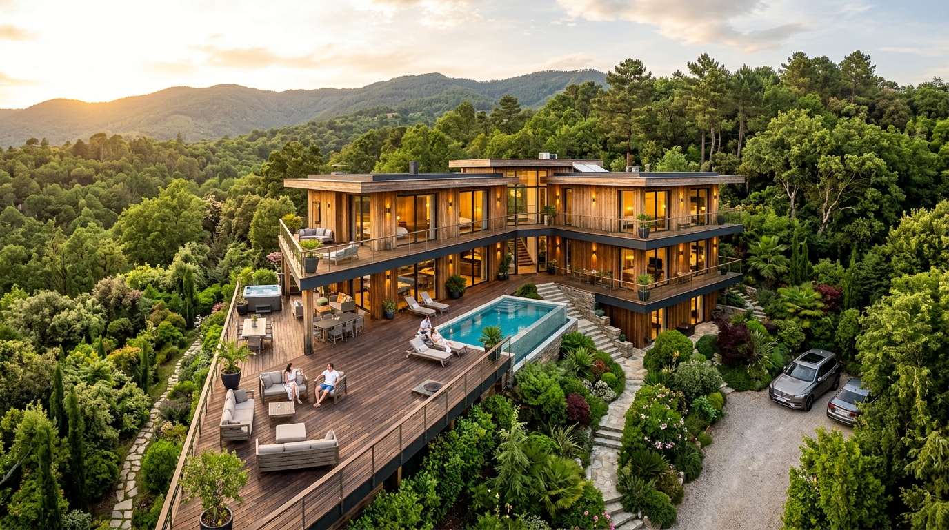 Du grumier à la maison : tracer le bois par jumeau numérique 1 villa bois terrasse vegetation